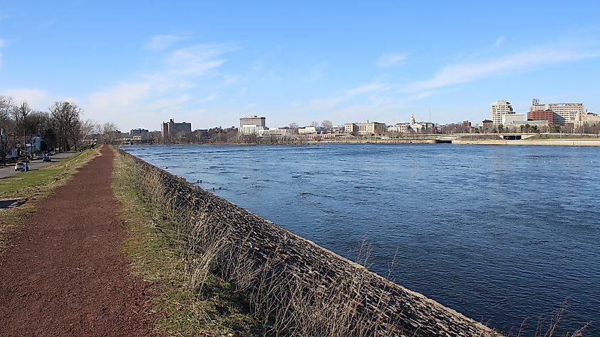 View of the riverwalk in Morrisville in Pennsylvania.