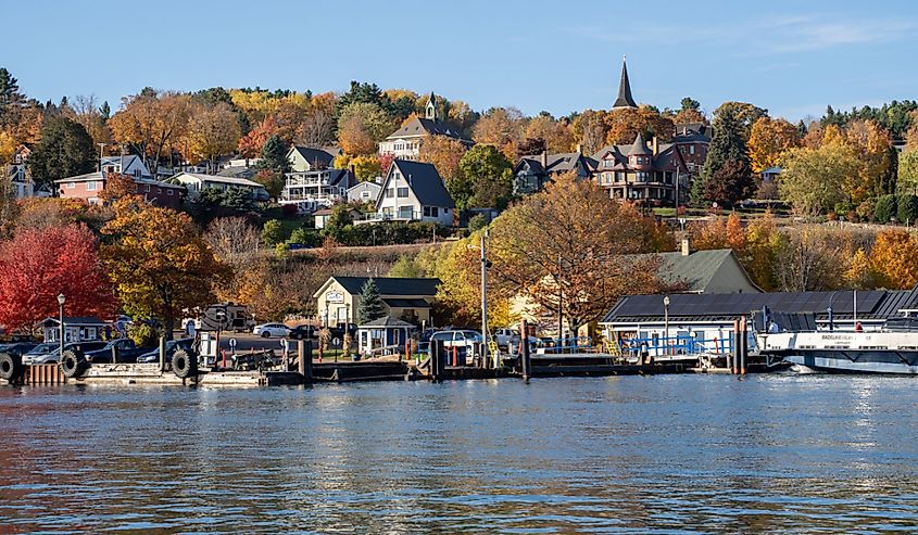 Cityscape view of Bayfield Wisconsin, as seen from the shores of Lake Superior