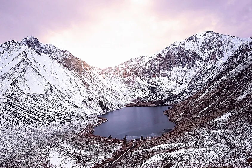 Convict Lake viewed from Highway 395 in winter