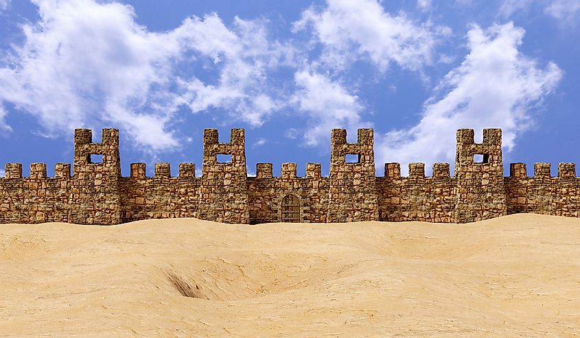 Jericho fortress in panoramic view. The place was the scene of a great battle of the Hebrew people narrated in the Bible