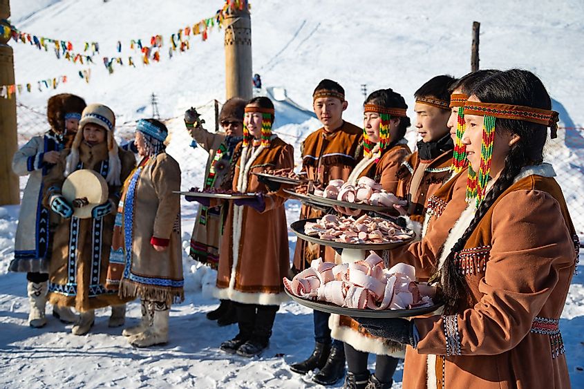 Yakuts in traditional clothes in Yakutsk, Republic of Yakutia