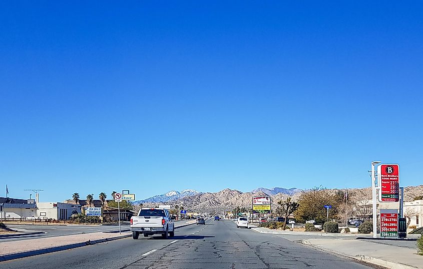 Road through the town of Joshua Tree.