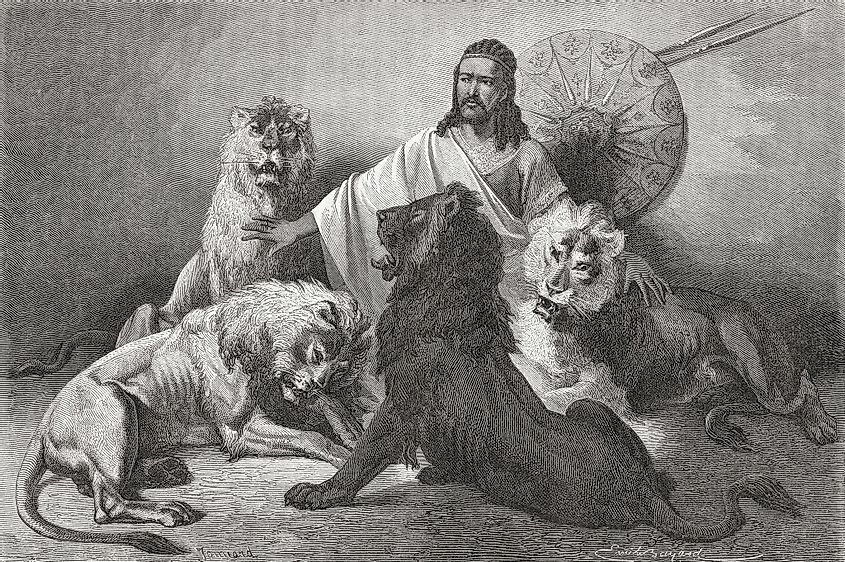 Atse Tewodros II of Ethiopia with his lions