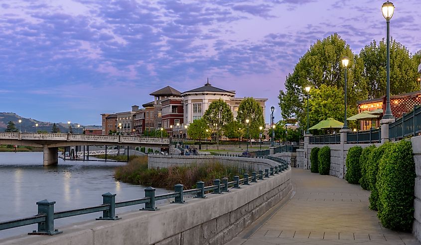 Evening Night Napa City Riverside Walkway