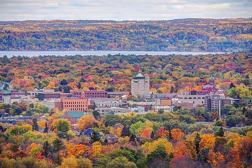 Aerial view of downtown Traverse City, Michigan