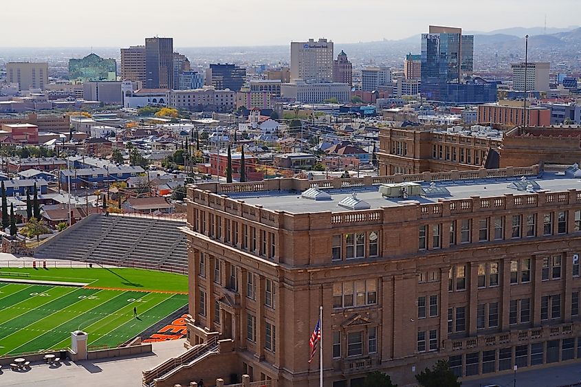 Landscape view of the downtown El Paso skyline in Texas, United States.