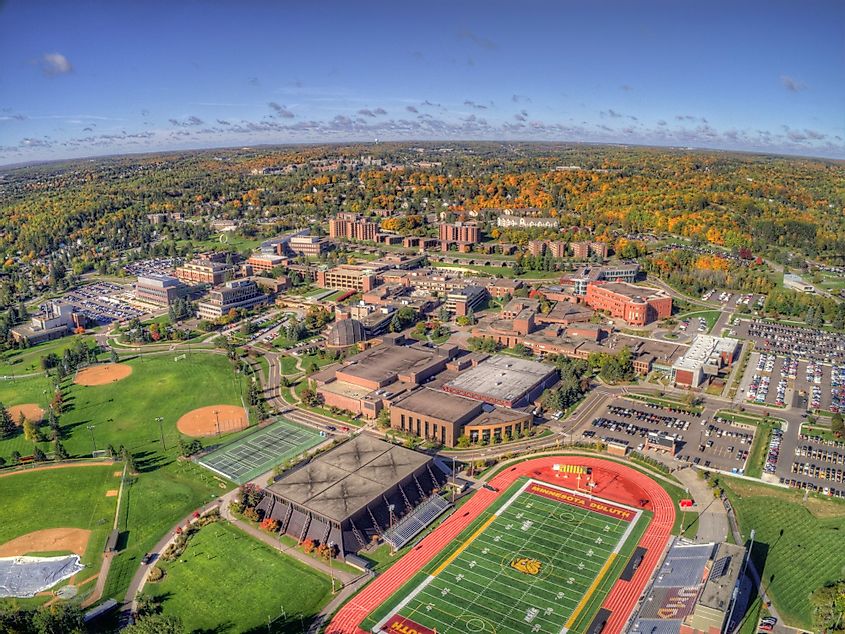 Aerial view of the University of Minnesota in the city of Duluth, Minnesota