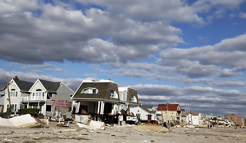 Destroyed beach houses in the aftermath of Hurricane Sandy