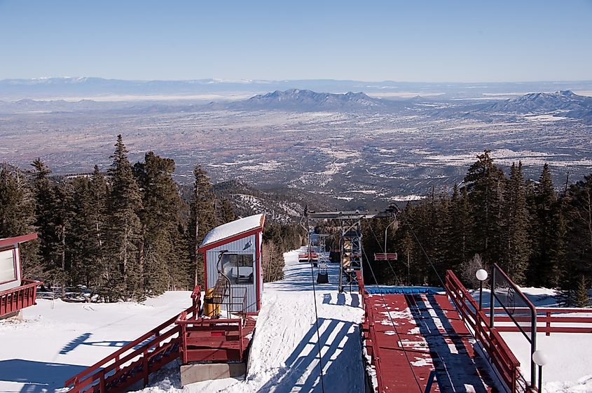 View looking east over the Sandia Peak Ski Area chair lift. 