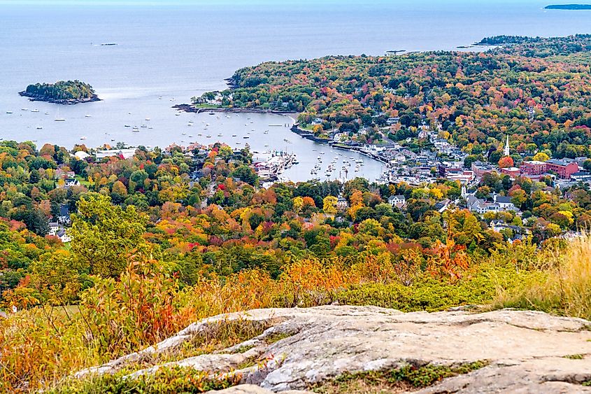 View of Camden in fall from mountain top.