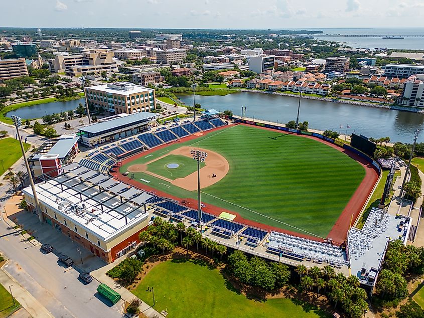 Pensacola, FL, USA - July 21, 2023: Blue Wahoos Stadium and Admiral Fetterman Field