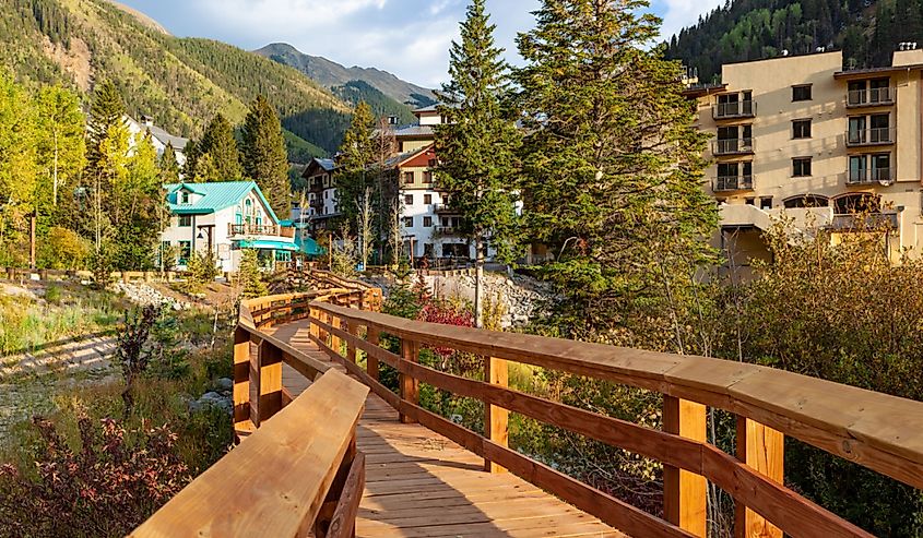 Boardwalk in Taos Ski Valley, New Mexico in fall