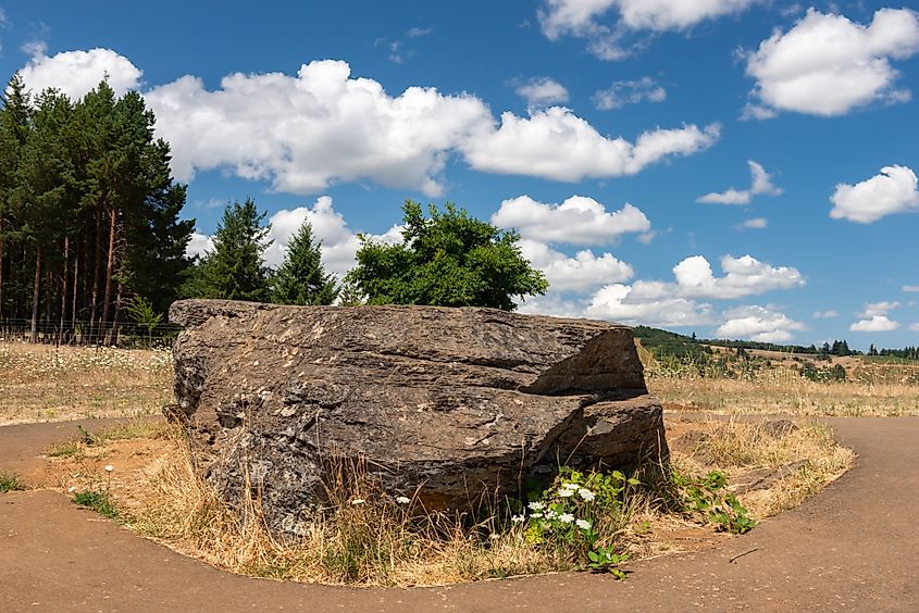 The glacial erratic on the hillside at Erratic Rock State Natural Site in Yamhill County, Oregon.