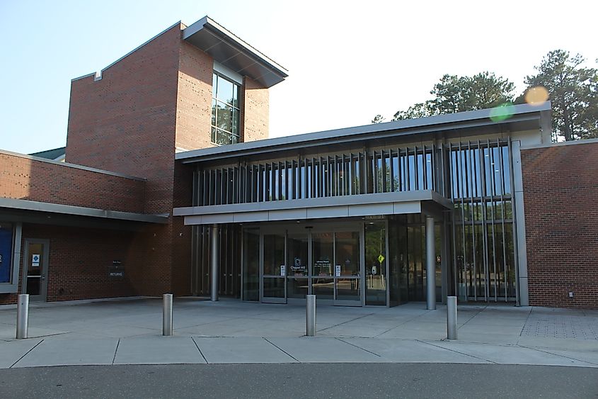 View of the entrance to the Chapel Hill Public Library in Chapel Hill, North Carolina.