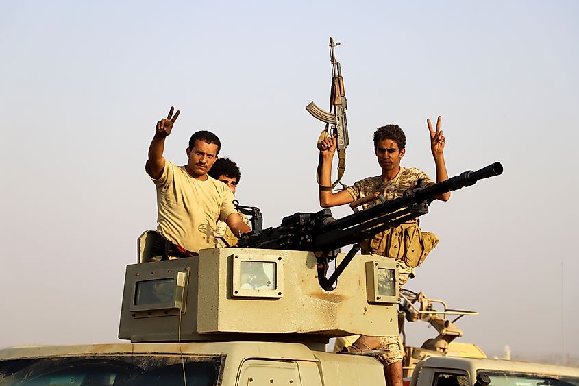 Violent battles between government forces and Houthi rebels in the north of Hajjah Governorate, bordering Saudi Arabia Editorial credit: Mohammed al-wafi / Shutterstock.com