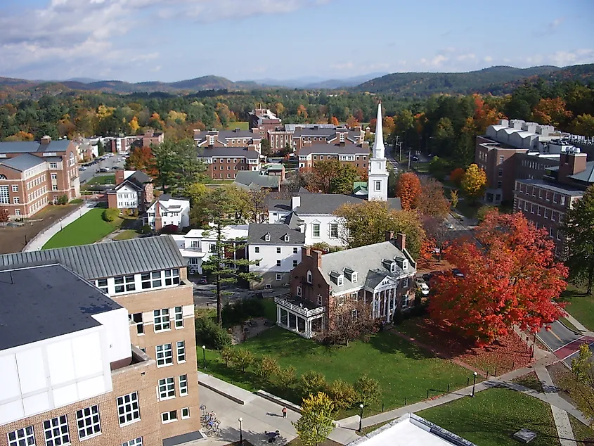 The campus of Dartmouth College in Hanover, New Hampshire, seen from Baker Tower.