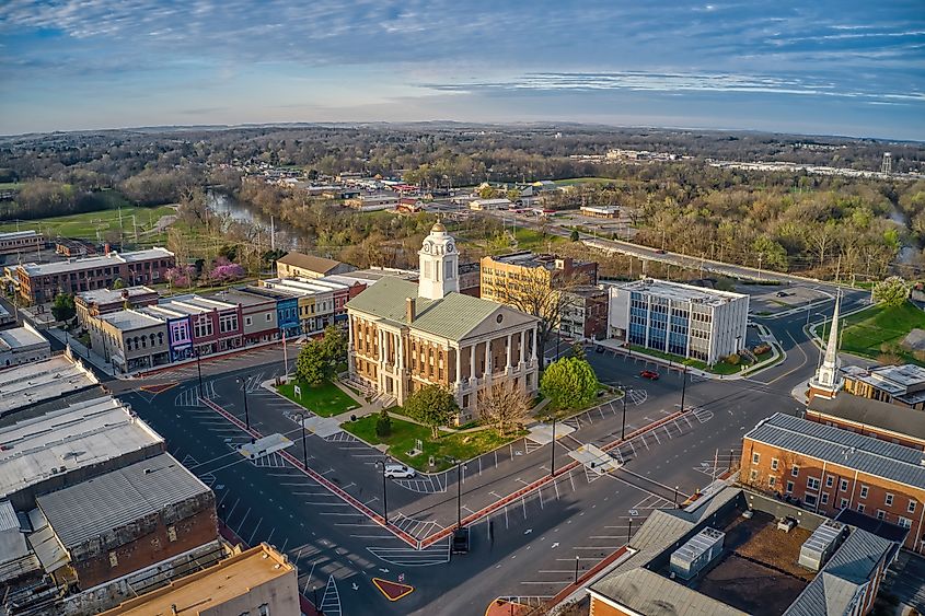 Aerial View of Shelbyville, Tennessee during Spring. 