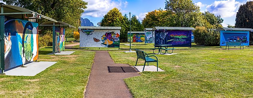 Murals in the town of Sheffield near Promised Land in Tasmania.