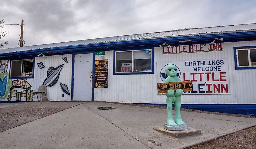Small cafe and hotel named Little A'Le'Inn located along Nevada Highway 375, Rachel, Nevada.