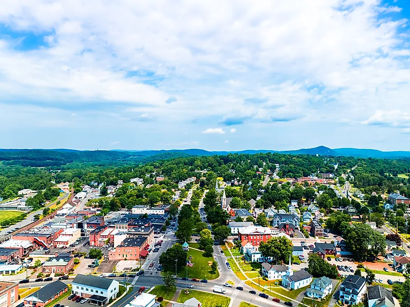 Aerial view of New Milford, Connecticut town square