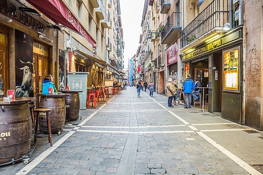 Streetside cafes in Pamplona, Spain.