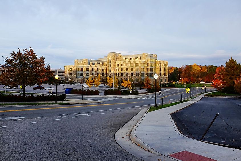 Goodwin hall, New signature engineering building in the morning, at Virginia Tech