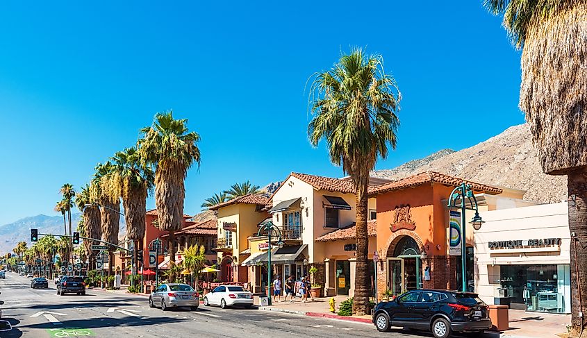 View of the city street in Palm Springs in the daytime. Editorial credit: gg-foto / Shutterstock.com