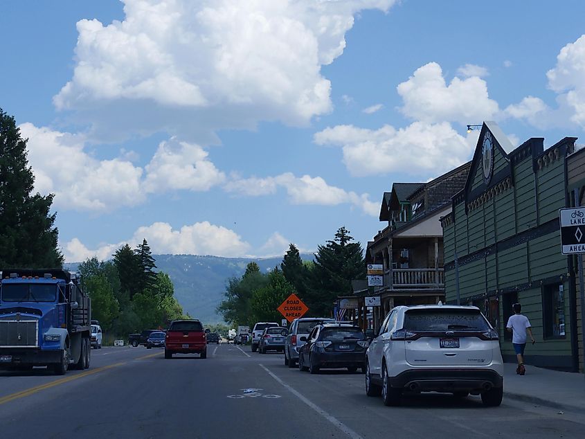 Light traffic along the street in Driggs, Idaho