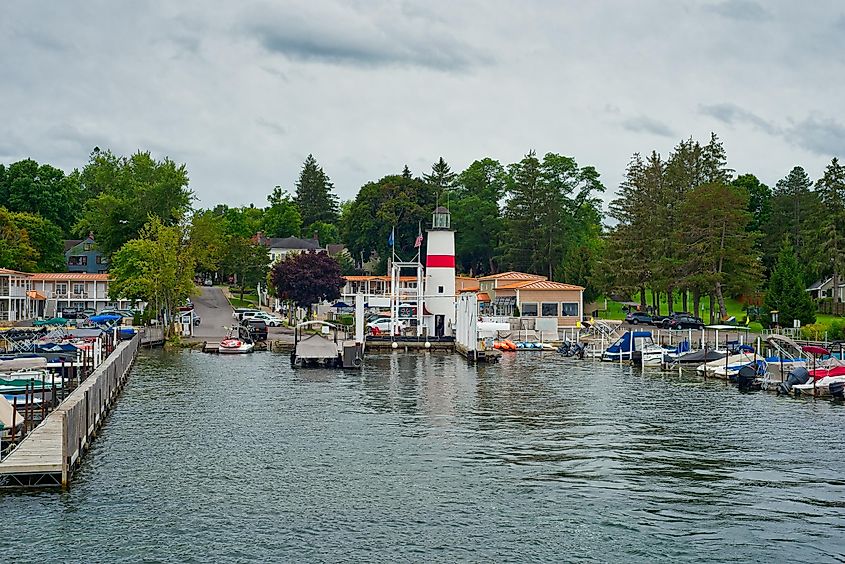 Cooperstown marina and docks on Otsego Lake in New York