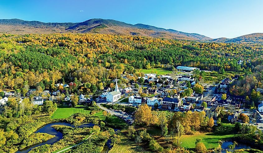 Fall colors in the village of Stowe Vermont