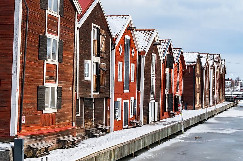 Hudiksvall, Sweden Rows of red warehouses on a canal in downtown. Credit: Alexanderstock23 / Shutterstock