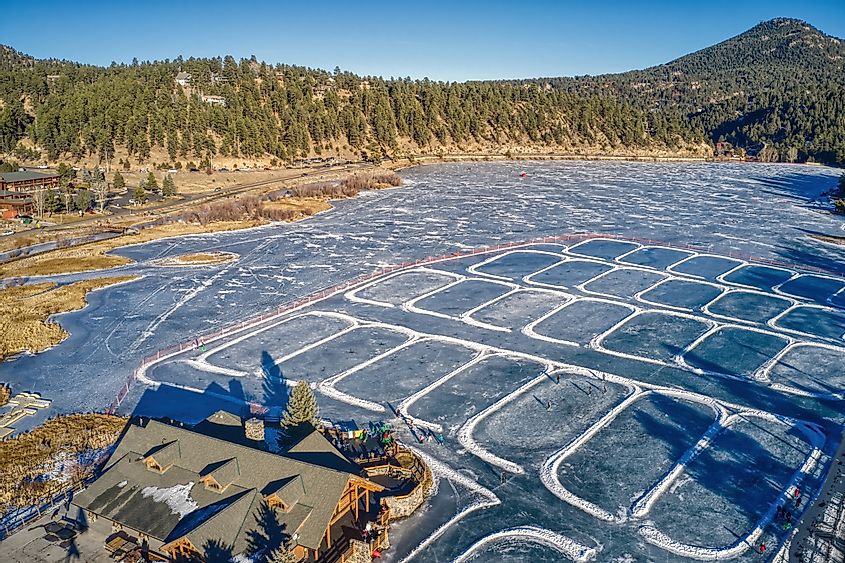 Aerial View of Ice Skating Rinks in Evergreen, Colorado