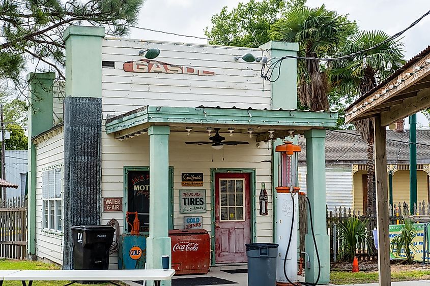 Replicated 1930's small town gas station in Heritage Park