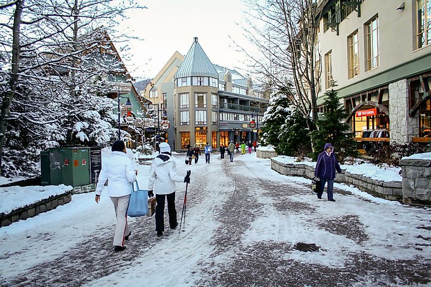 Skiers at Whistler, Canada in winter