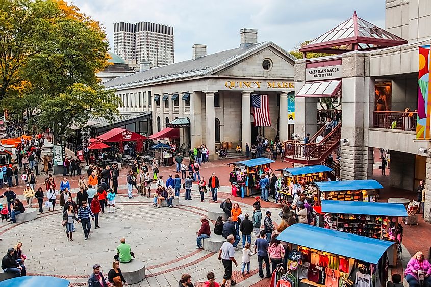 Quincy Market, a historic market complex near Faneuil Hall in downtown Boston