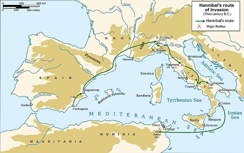 Map of the Second Punic War in Italy, the wider conflict in which Gaius Claudius Nero helped block a Carthaginian junction of forces.