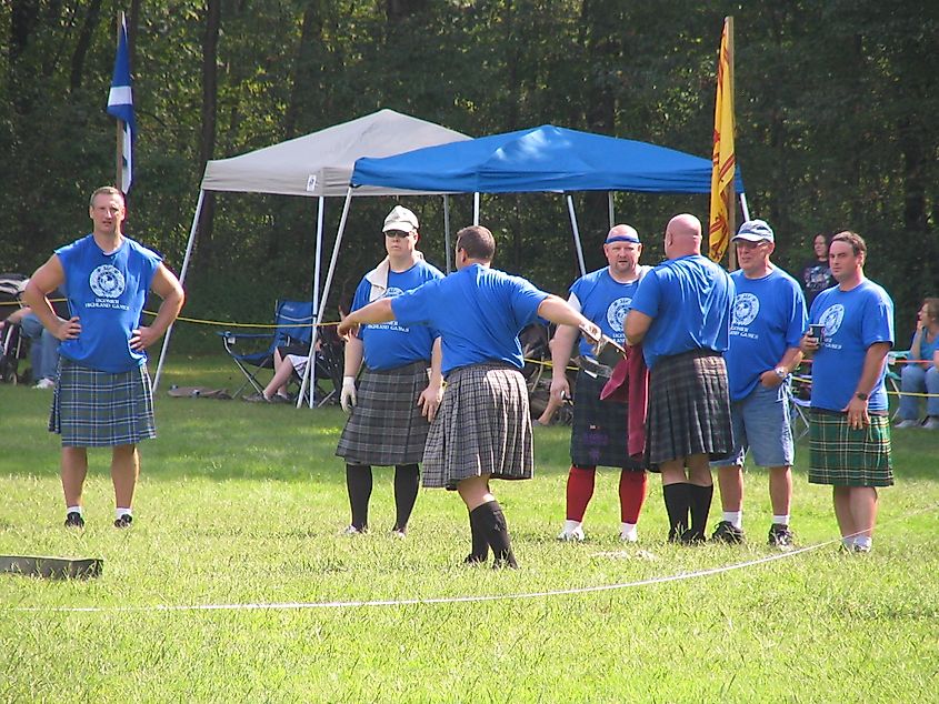 Hammer throwing at the Ligonier Highland Games in Ligonier, Pennsylvania.
