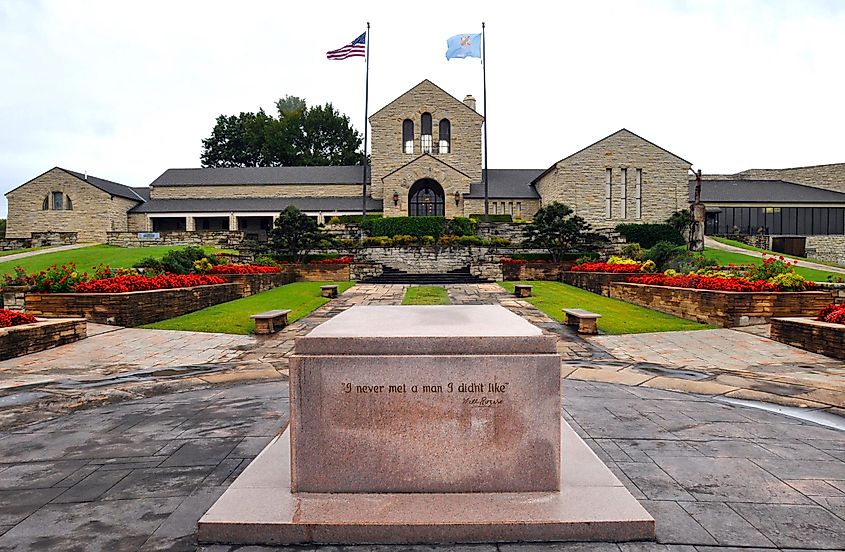 The tomb of American entertainer and writer Will Rogers at the Will Rogers Memorial Museum in Claremore, Oklahoma.