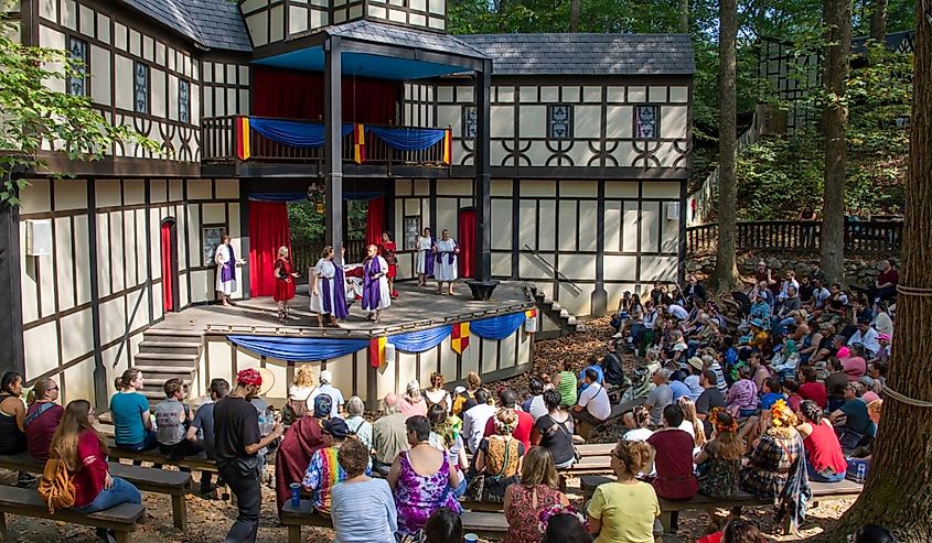 Live entertainment is a major attraction at the Maryland Renaissance Festival Crownsville, Maryland.