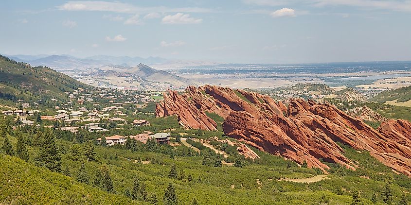 Angled sandstone cliffs in Roxborough State Park near Denver, Colorado.