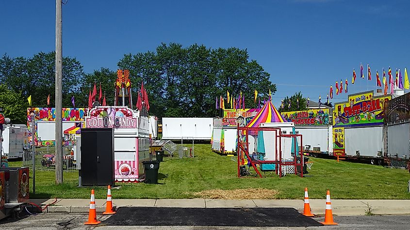Preparing for the 4th of July carnival in Mundelein, Illinois.