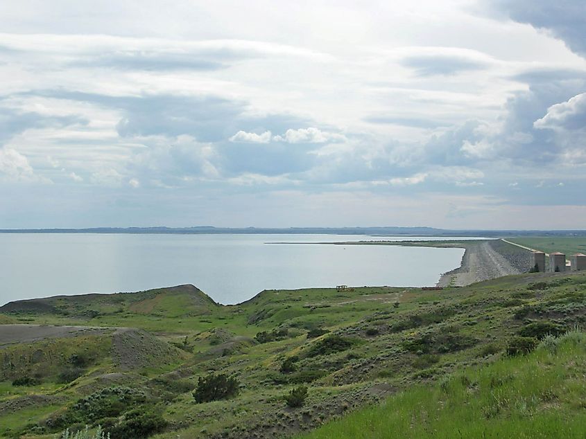 The Fort Peck Lake seen from the Lewis and Clark Overlook east of the dam.