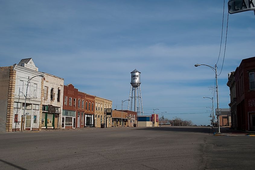 Downtown Cawker City and water tower. 
