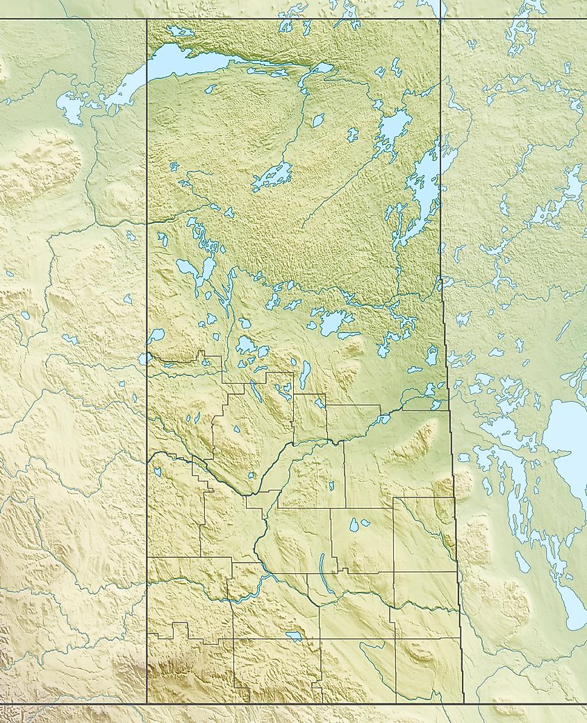 Amisk (Beaver) Lake is located in Saskatchewan, By Carport - Own work, usingFile:Canada Saskatchewan location map.svg by NordNordWest.STRM-30 data for the relief, CC BY-SA 3.0, https://commons.wikimedia.org/w/index.php?curid=22932357