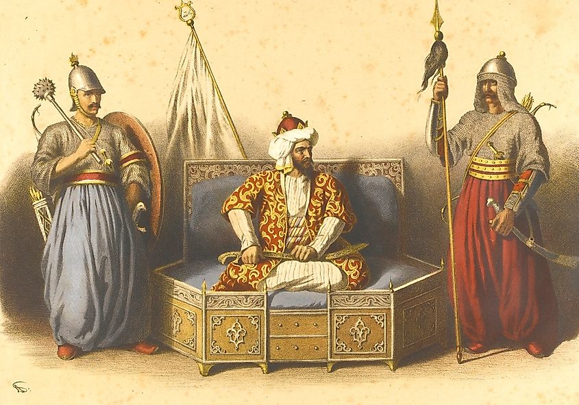 Osman, an independent Emir, on his Takht, 19th century depiction