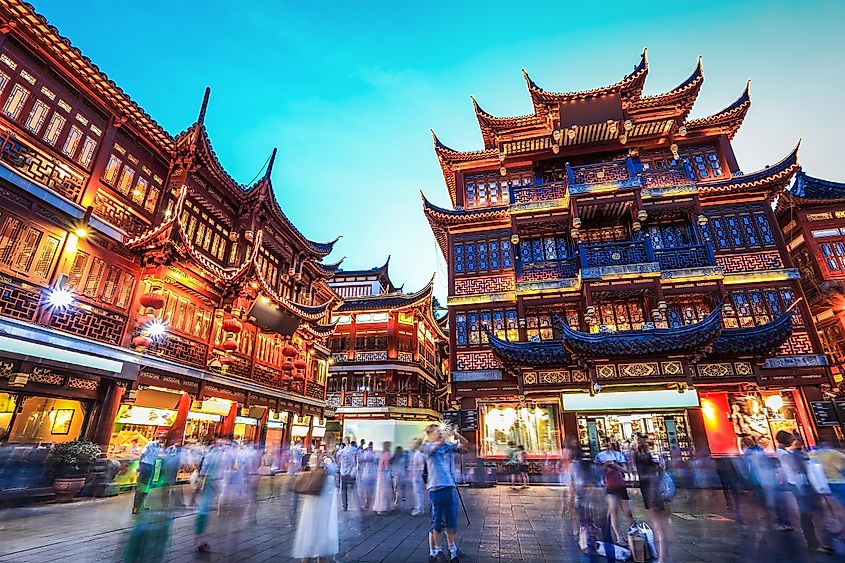 beautiful yuyuan garden at night,traditional shopping area in shanghai, China.