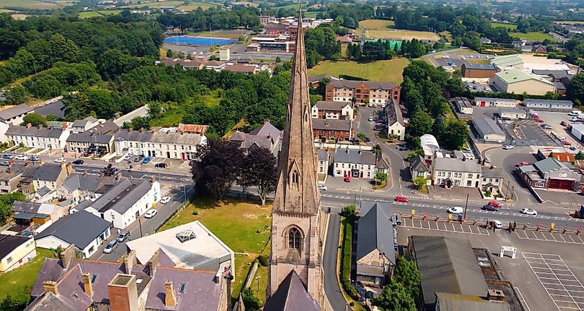 Aerial Photo of Holy Trinity Church Cookstown Co Tyrone Northern Ireland (Credit: Ballygally View Images / Shutterstock)