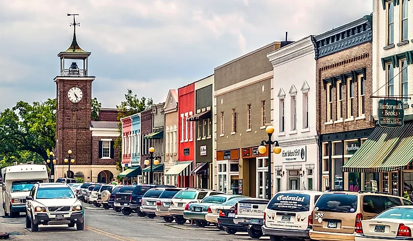 A view looking down Front Street in Georgetown, South Carolina.