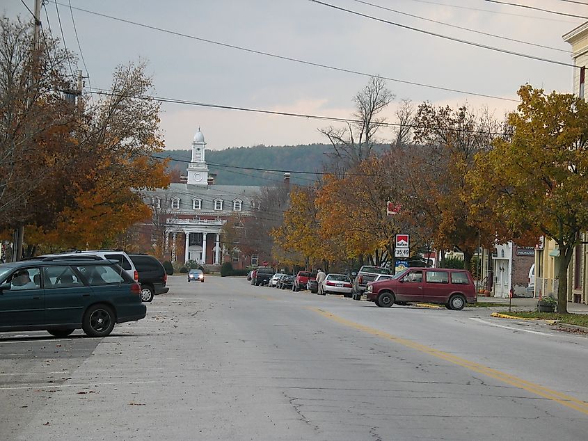 A street in the town of Poultney, Vermont.