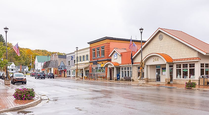 The old business district on Benzie Boulevard in Beulah, Michigan